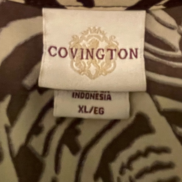 Covington Brown and Tan Tribal Print Wrap 3/4 Sleeve Ruffle Blouse, sz XL - Picture 6 of 7